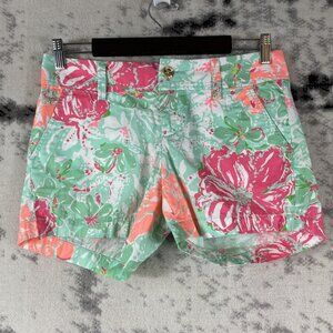 Lilly Pulitzer The Callahan Shorts Womens Size 0 Green Floral‎ Casual Beach